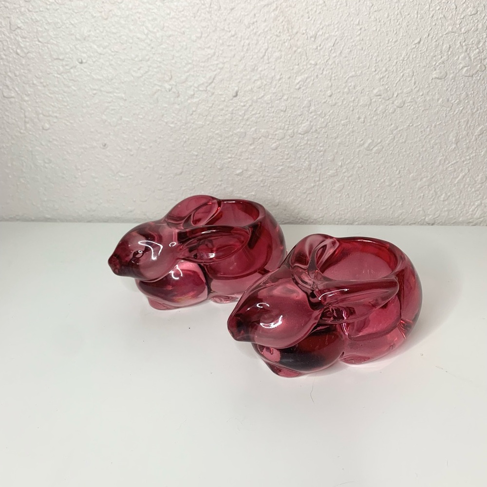 Indiana Glass Bunny Rabbit Cranberry Pink Glass Tealight Votive Candle Holder